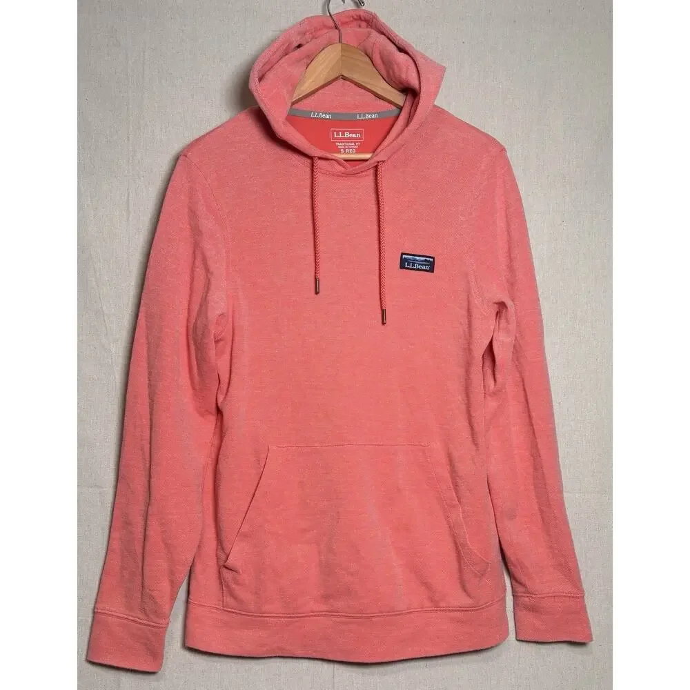 L.‎ L. Bean Mens Comfort Stretch Piqué Hoodie in Wild Salmon Size Small Hiking